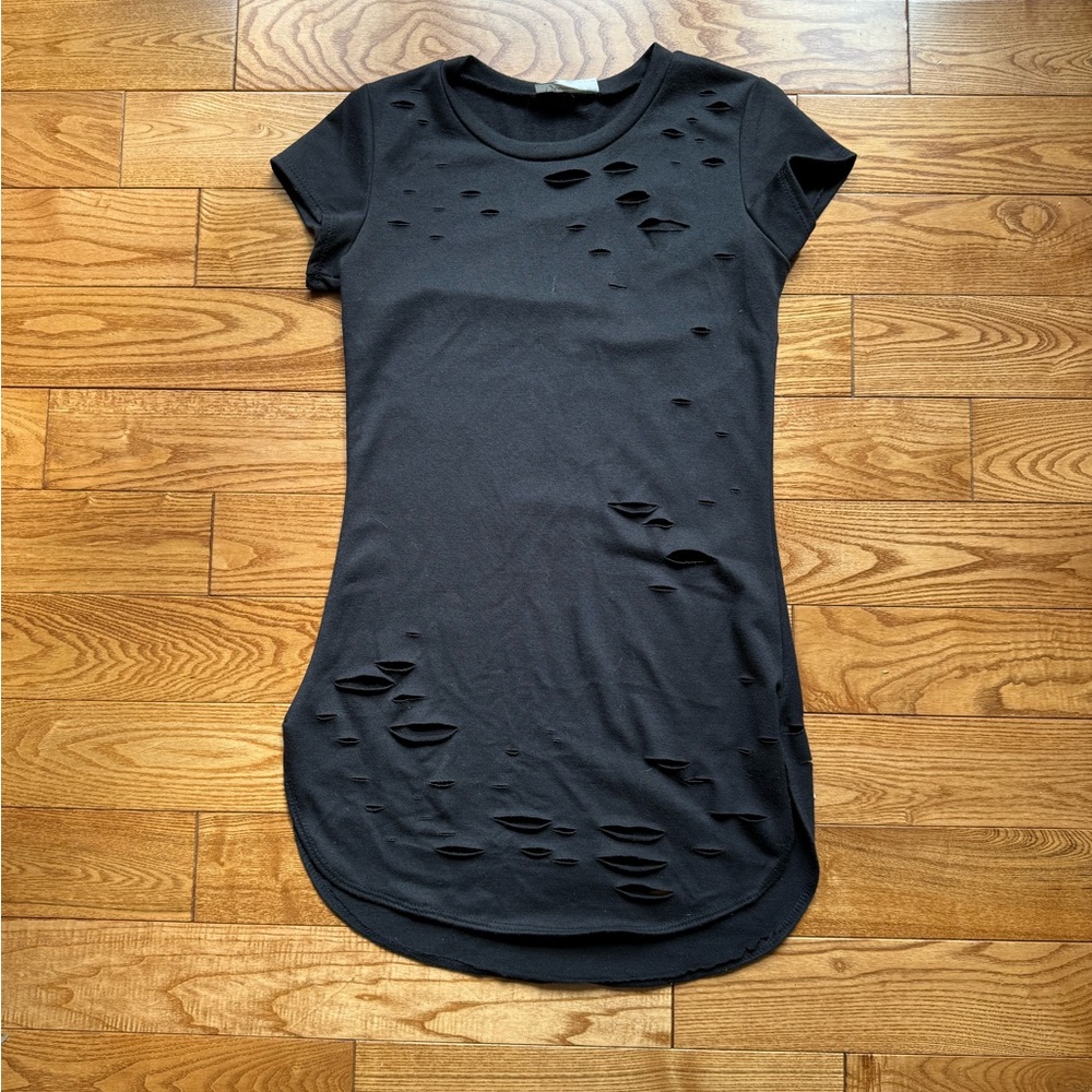 Jasmine Black Distressed T-shirt Dress